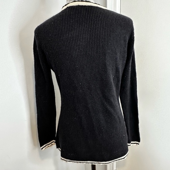 Moda international  VTG Style black &white Waffle knit cardigan. Silk & Cashmere - Picture 12 of 14